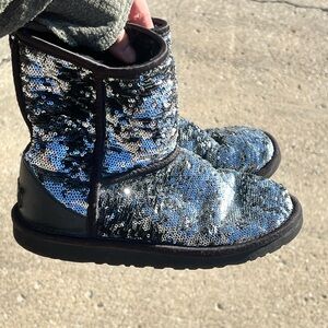 UGG Silver Sequin Boots with Black Accents